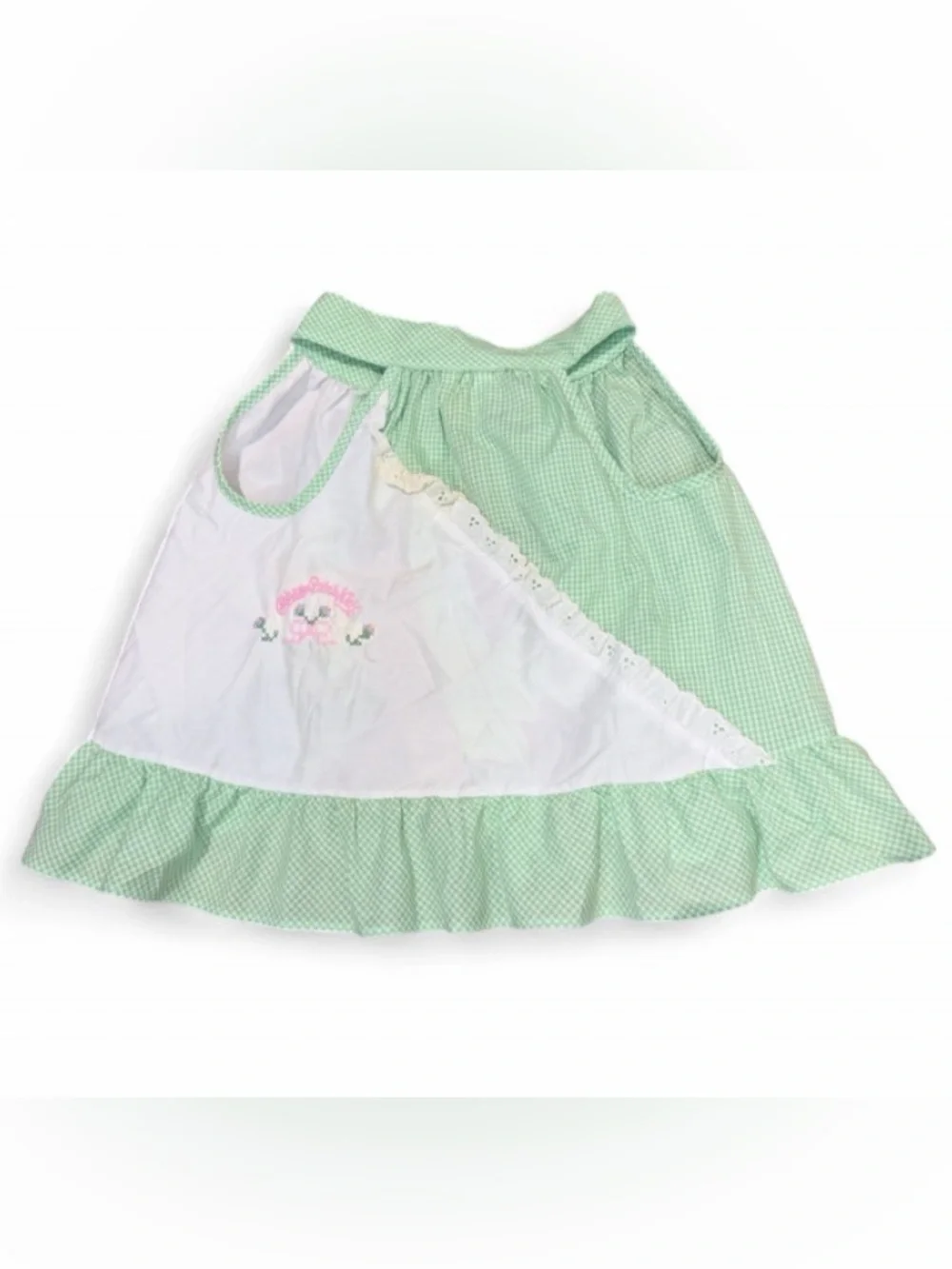Vintage 80s Cabbage Patch Kids Girl Dress Size 2 Green Gingham Sleeveless tie